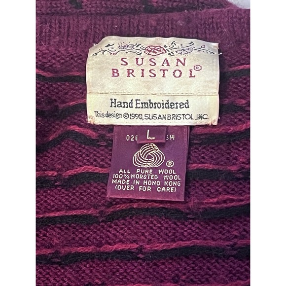 Vtg 90 Susan Bristol Fair isle Wool Red Cardigan Sweater Lg Grandmacore Cottage - Picture 5 of 8